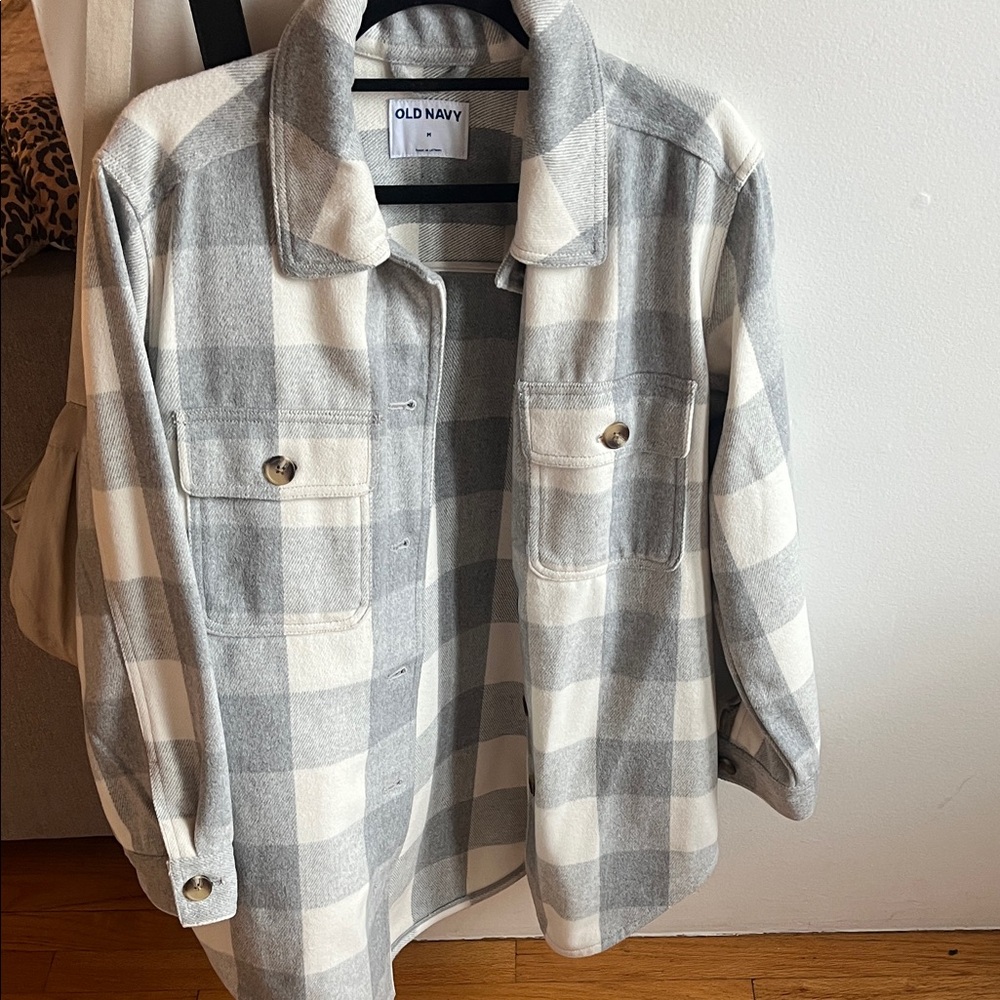 Old Navy Gray and Cream Checkered Jacket